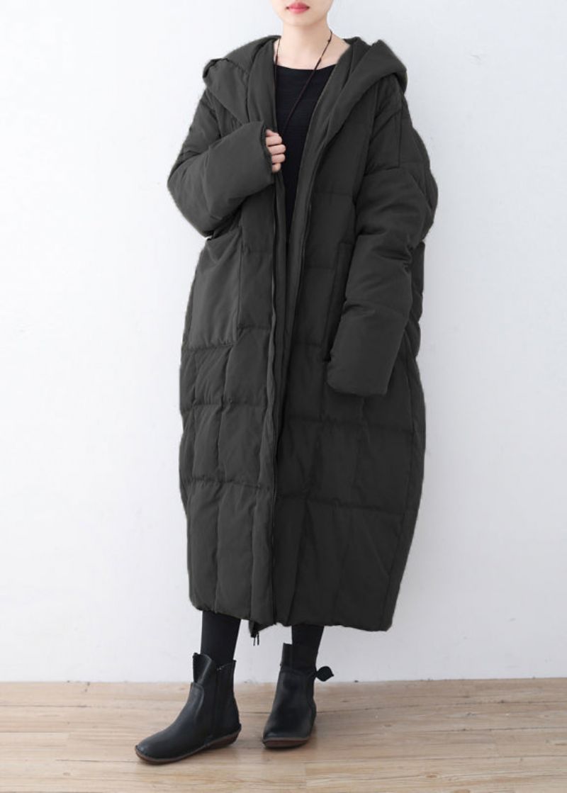 Limited Stock-grijze Warme Donsjas Plus Size Parka Dik Maxi-vest Met Capuchon - Grijs