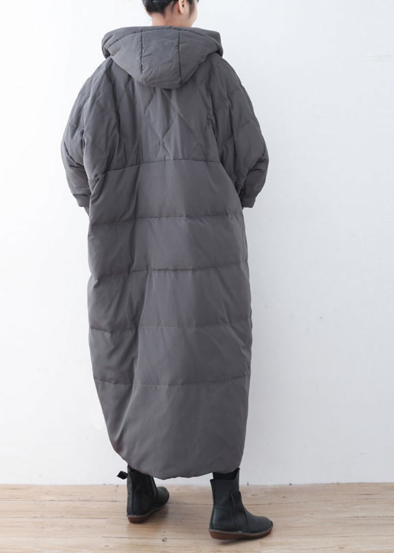 Limited Stock-grijze Warme Donsjas Plus Size Parka Dik Maxi-vest Met Capuchon - Grijs