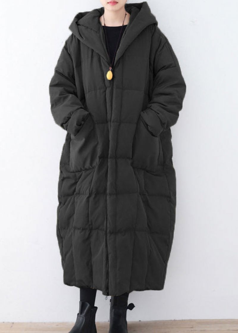 Limited Stock-grijze Warme Donsjas Plus Size Parka Dik Maxi-vest Met Capuchon - Grijs