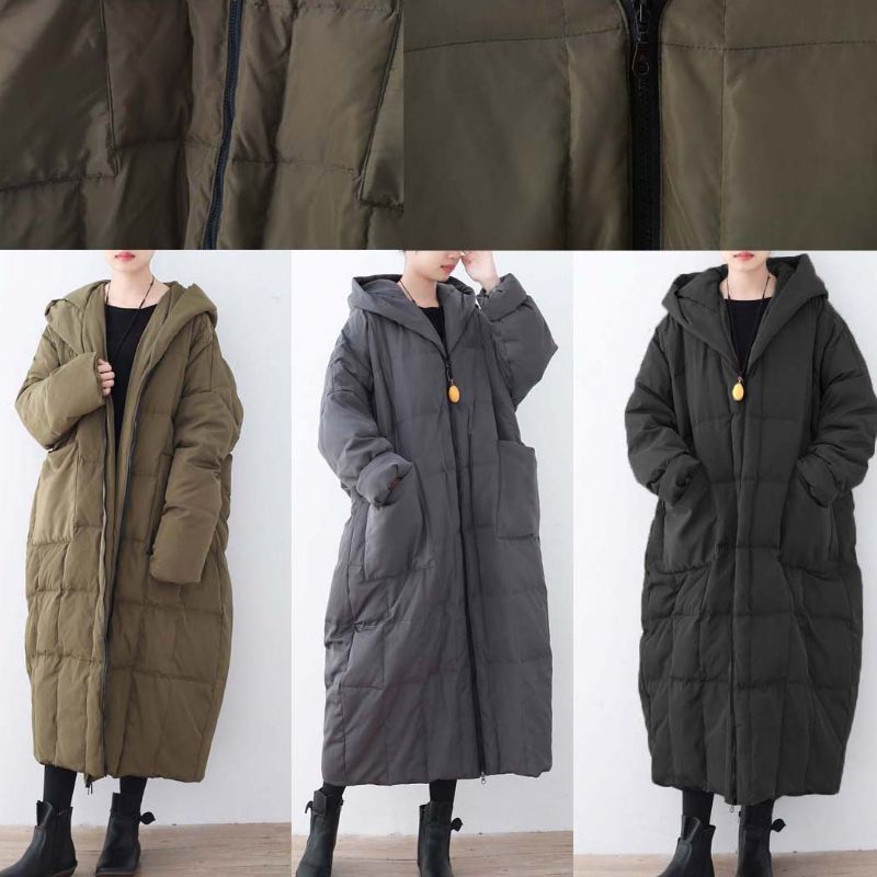 Limited Stock-grijze Warme Donsjas Plus Size Parka Dik Maxi-vest Met Capuchon - Grijs