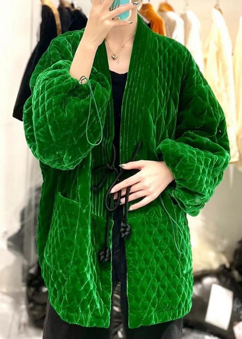 Losse Groene Zakken Met Trekkoord Patchwork Katoenen Tops Winter - Dames donsjacks