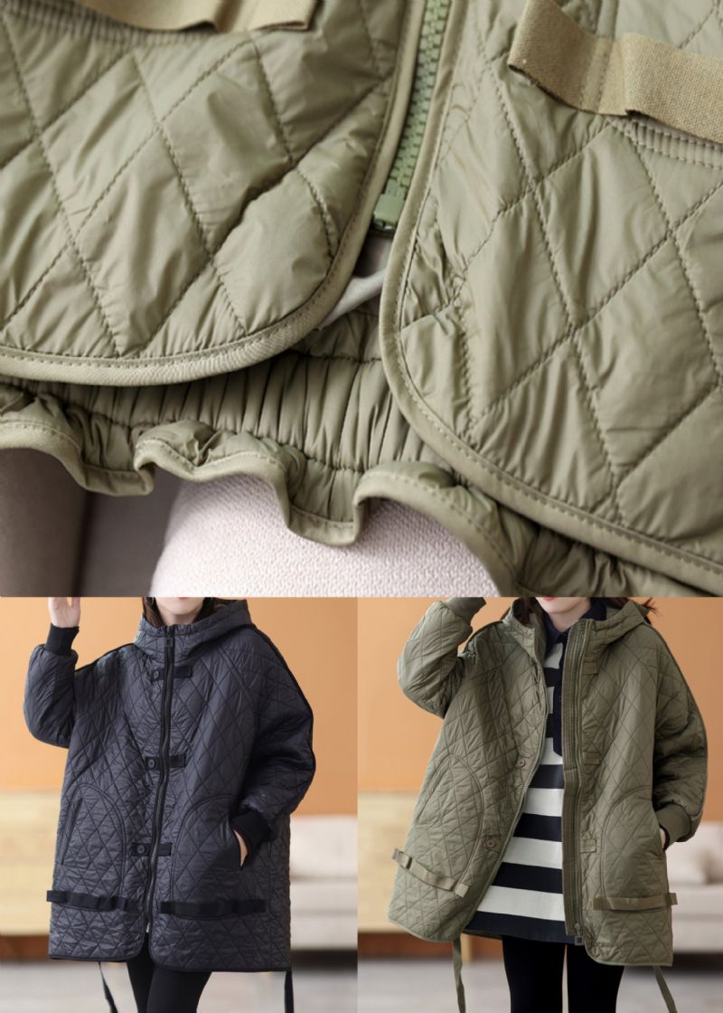 Losse Legergroene Capuchonzakken Katoengevulde Parka Winter - Dames donsjacks