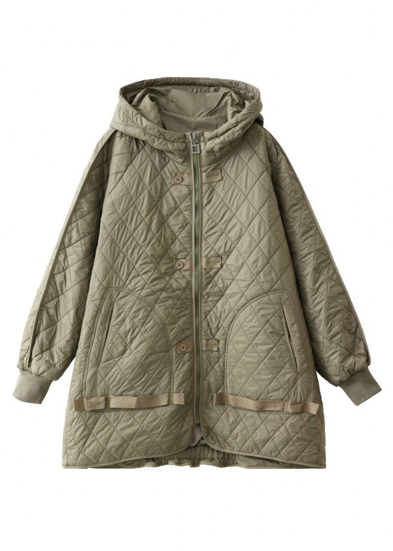 Losse Legergroene Capuchonzakken Katoengevulde Parka Winter - Dames donsjacks