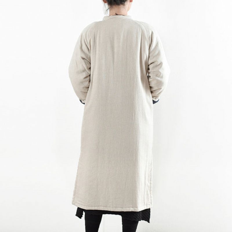 Luxe Beige Witte Vrijetijdsjas Losvallende Katoenen Jas Elegante Open Trenchcoat Met Chinese Knop Aan De Zijkant - Rood