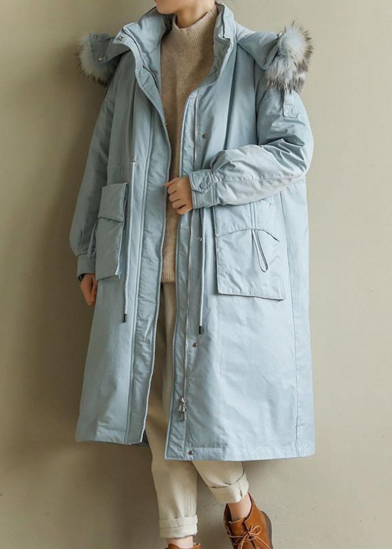 Luxe Blauwe Winterparka's Grote Maten Warme Winterjas Met Bontkraag Met Ritssluiting - Dames donsjacks