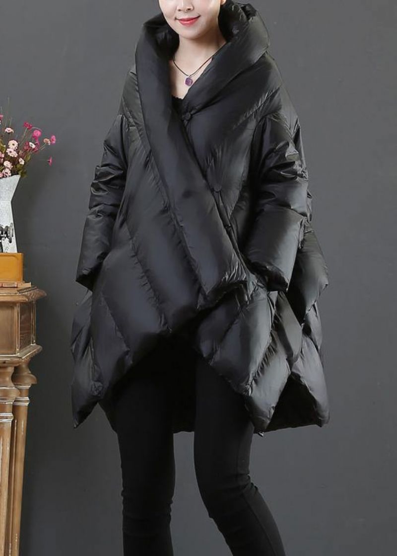 Luxe Casual Sneeuwjassen Zwarte Asymmetrische Donsjack Met Capuchon Dames - Lichtgrijs