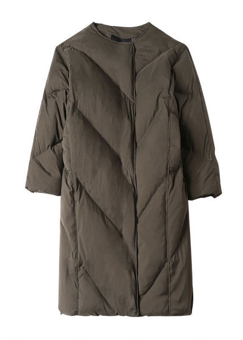 Luxe Groene O-hals Losse Winter-eendendonsjassen Met Ritssluiting - Dames donsjacks