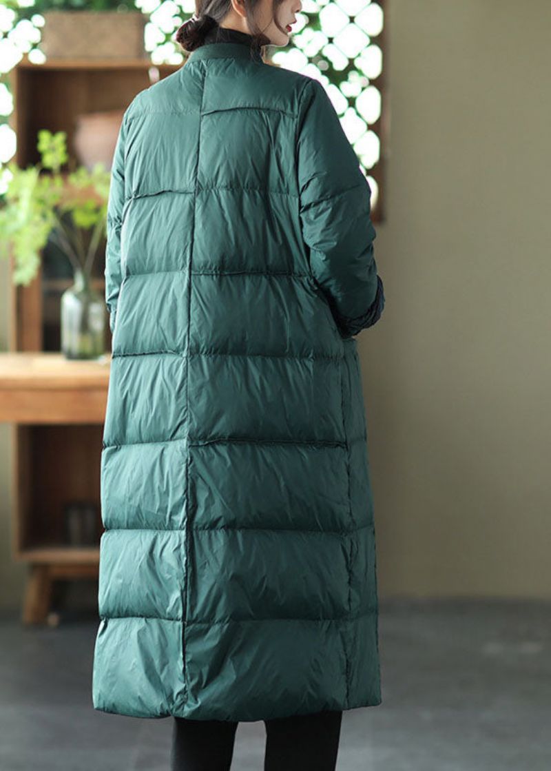 Luxe Groene Opstaande Kraag Knoopzakken Patchwork Winterdonsjas - Dames donsjacks