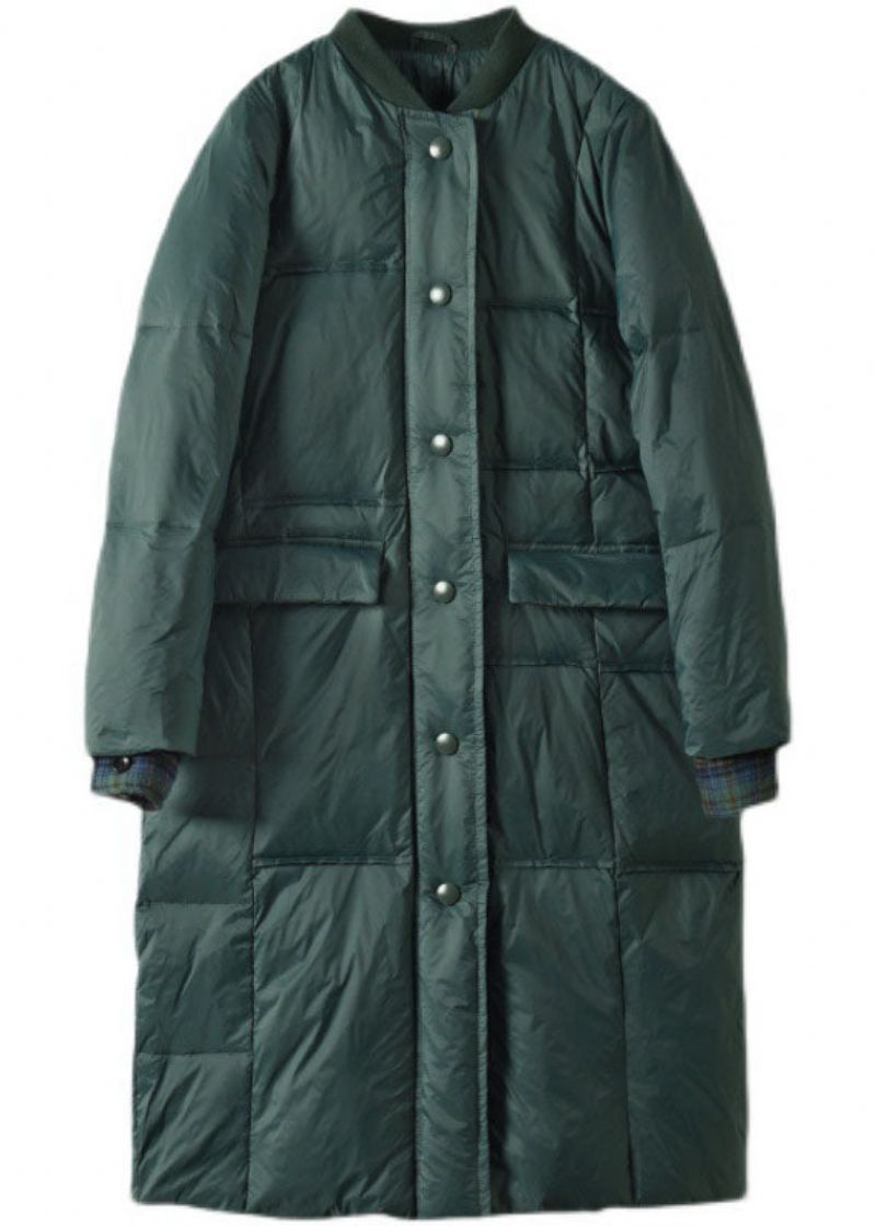 Luxe Groene Opstaande Kraag Knoopzakken Patchwork Winterdonsjas - Dames donsjacks