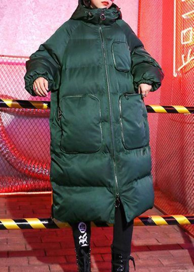 Luxe Groene Winterparka's Loszittende Sneeuwjassen En Winterjassen Met Capuchon En Ritssluiting - Groen