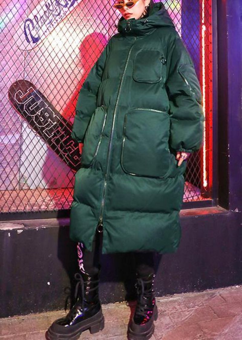 Luxe Groene Winterparka's Loszittende Sneeuwjassen En Winterjassen Met Capuchon En Ritssluiting - Groen