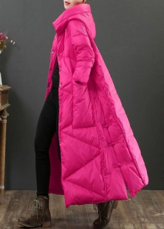 Luxe Loszittende Damesparka-jassen Met Roze Capuchon Warme Winterjas Met Knopen