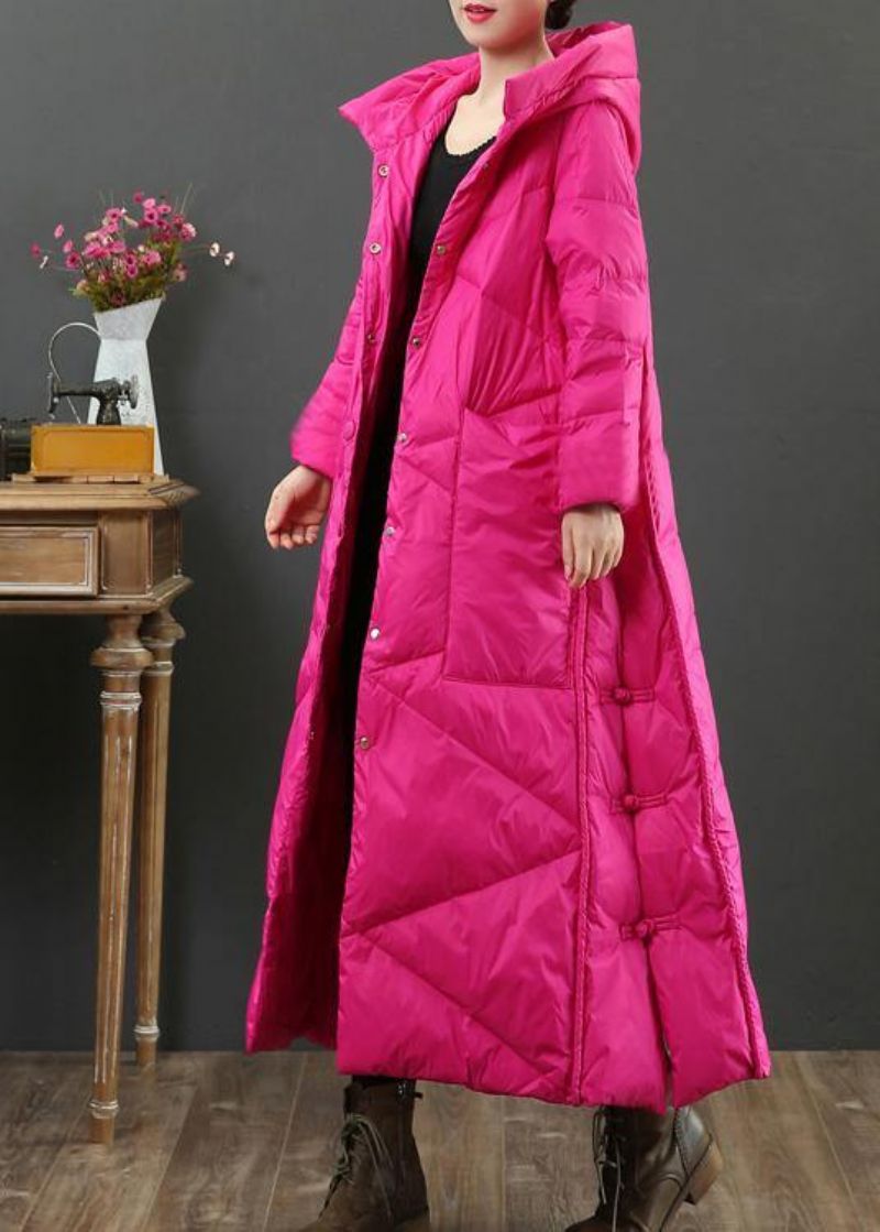 Luxe Loszittende Damesparka-jassen Met Roze Capuchon Warme Winterjas Met Knopen - Roze