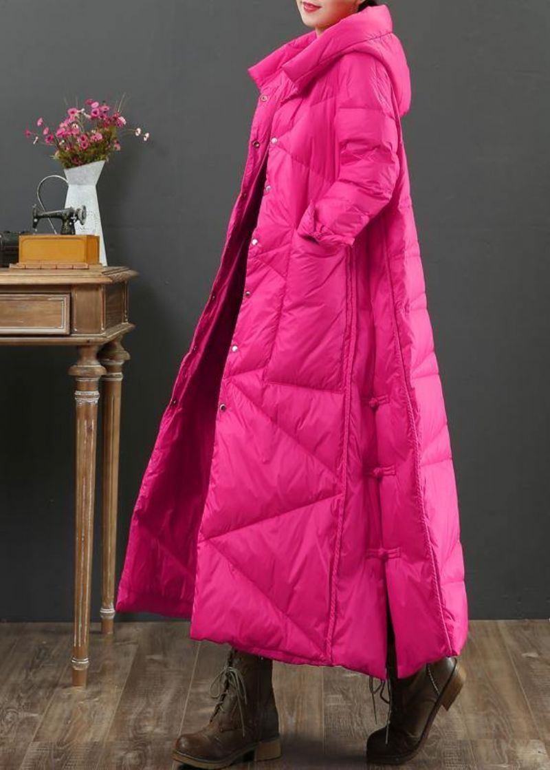 Luxe Loszittende Damesparka-jassen Met Roze Capuchon Warme Winterjas Met Knopen - Roze