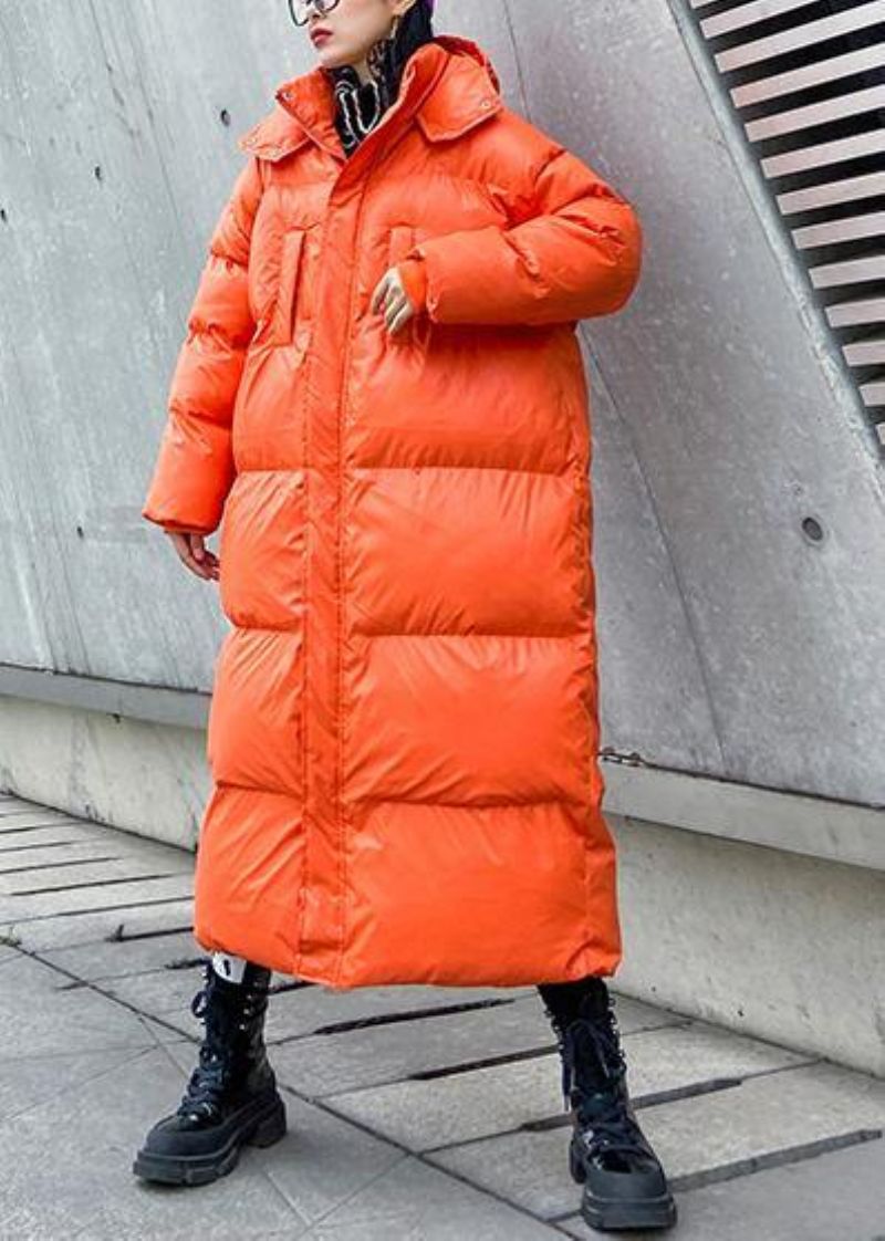 Luxe Oranje Oversized Donsjack Met Capuchon En Ritssluiting - Oranje