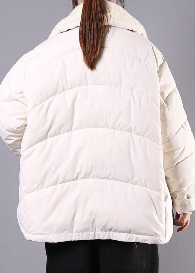 Luxe Plus Size Revers Winteroutwear Beige Damesparka Met Zakken En Ritssluiting - Blauw