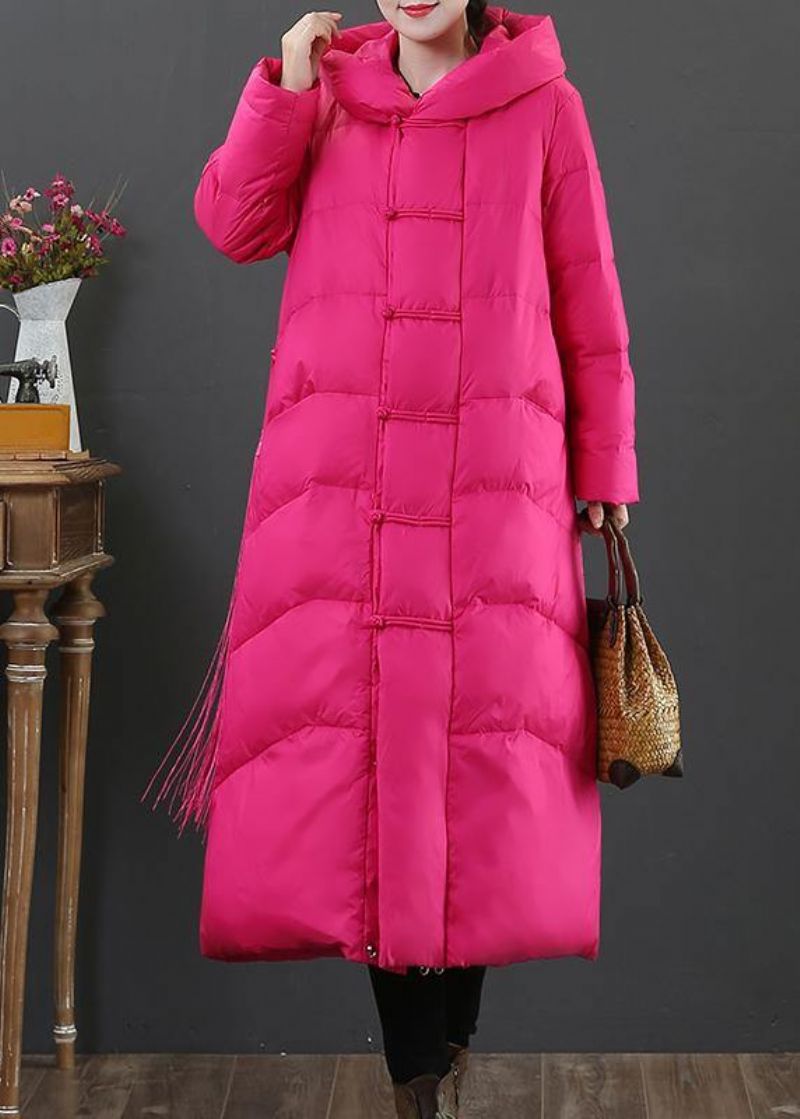 Luxe Trendy Grote Maten Sneeuwjassen. Roze Donsjack Met Capuchon En Ritssluiting