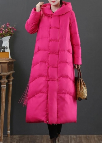 Luxe Trendy Grote Maten Sneeuwjassen. Roze Donsjack Met Capuchon En Ritssluiting