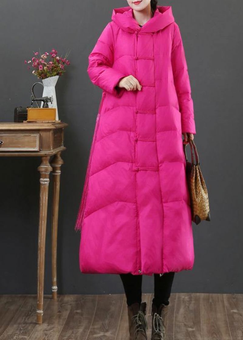 Luxe Trendy Grote Maten Sneeuwjassen. Roze Donsjack Met Capuchon En Ritssluiting - Lichtgrijs