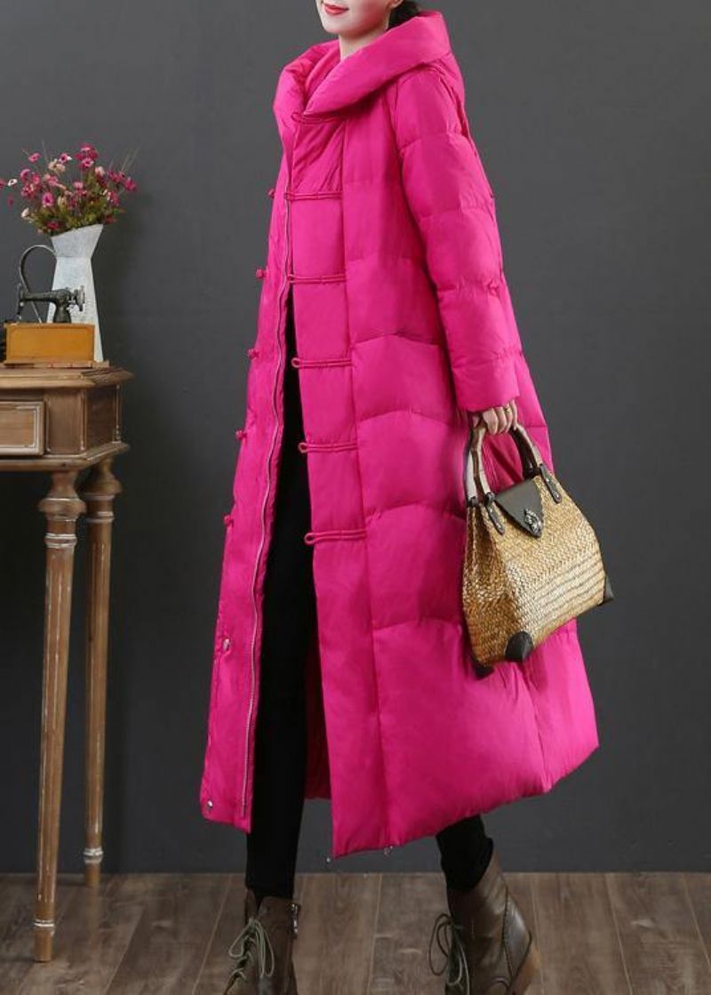 Luxe Trendy Grote Maten Sneeuwjassen. Roze Donsjack Met Capuchon En Ritssluiting - Lichtgrijs