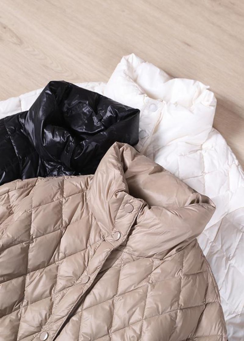 Luxe Zwarte Ganzendonsjas Loszittende Sneeuwjassen Opstaande Kraag Button Down Nieuwe Jassen - Zwart