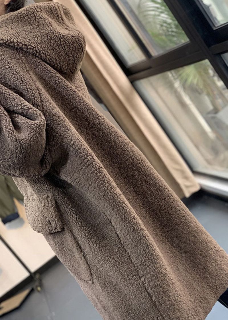 Mode Chocolade Oversized Teddy Nepbont Lange Jassen Winter - Koffie