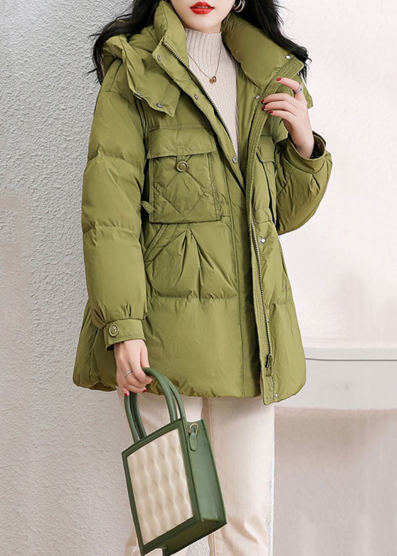 Mode Groene Capuchonzakken En Patchwork Eendendonsjas Winter - Dames donsjacks