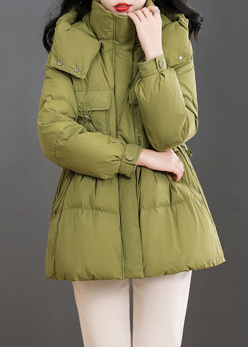 Mode Groene Capuchonzakken En Patchwork Eendendonsjas Winter - Dames donsjacks