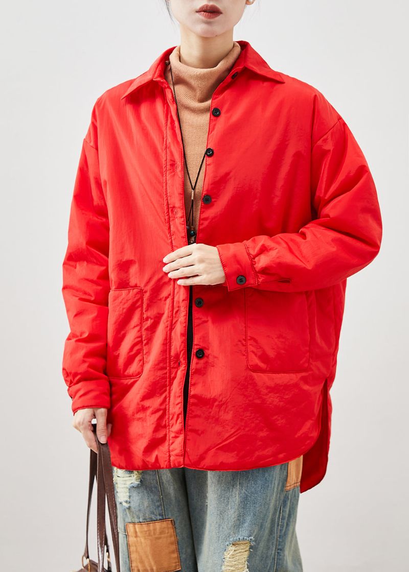 Mode Rood Oversized Laag Hoog Design Fijn Katoenen Gevuld Jack In De Winter - Dames donsjacks