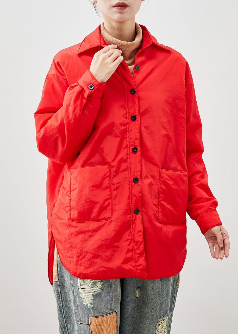 Mode Rood Oversized Laag Hoog Design Fijn Katoenen Gevuld Jack In De Winter - Dames donsjacks