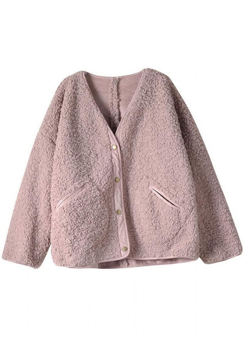 Mode Roze Zakken Knop Casual Herfst Winter Dikke Jassen Nepbont - Dames donsjacks