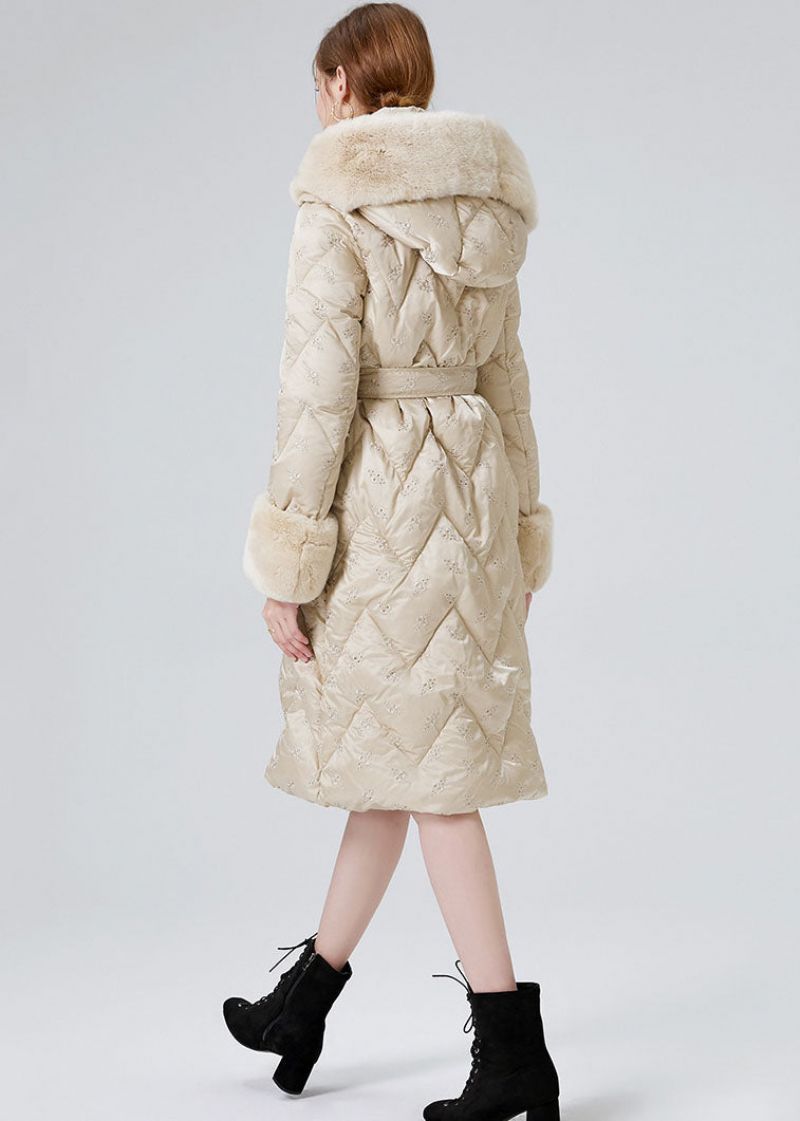 Moderne Beige Konijnenhaarkraag Met Capuchon Eendendonsjassen Winter - Dames donsjacks