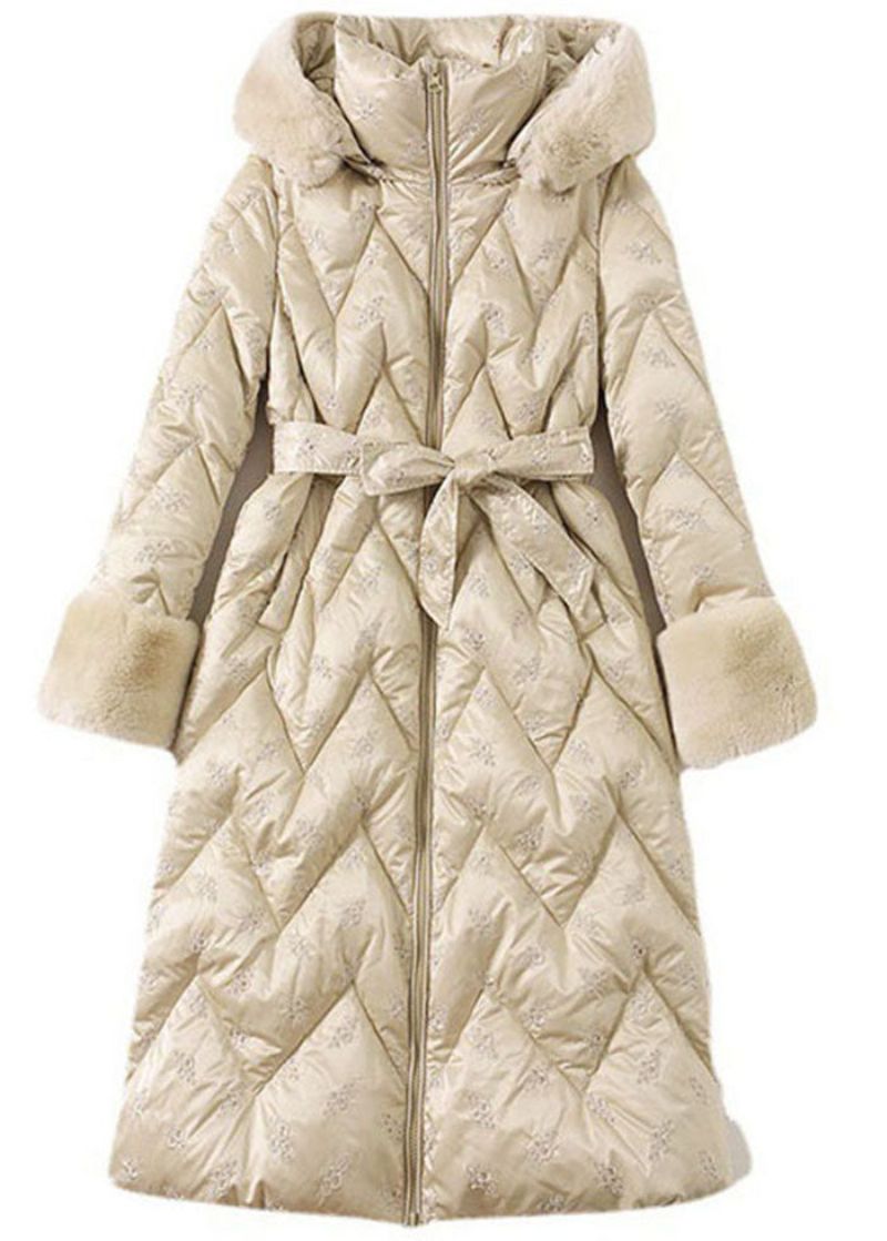 Moderne Beige Konijnenhaarkraag Met Capuchon Eendendonsjassen Winter - Dames donsjacks