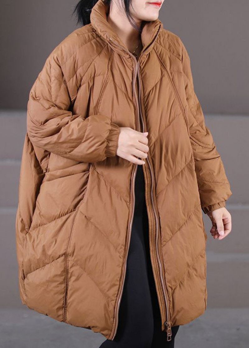 Moderne Karamel Opstaande Kraag Oversized Dikke Eendendonsjassen Winter