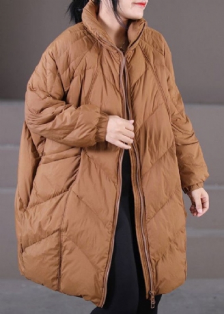 Moderne Karamel Opstaande Kraag Oversized Dikke Eendendonsjassen Winter