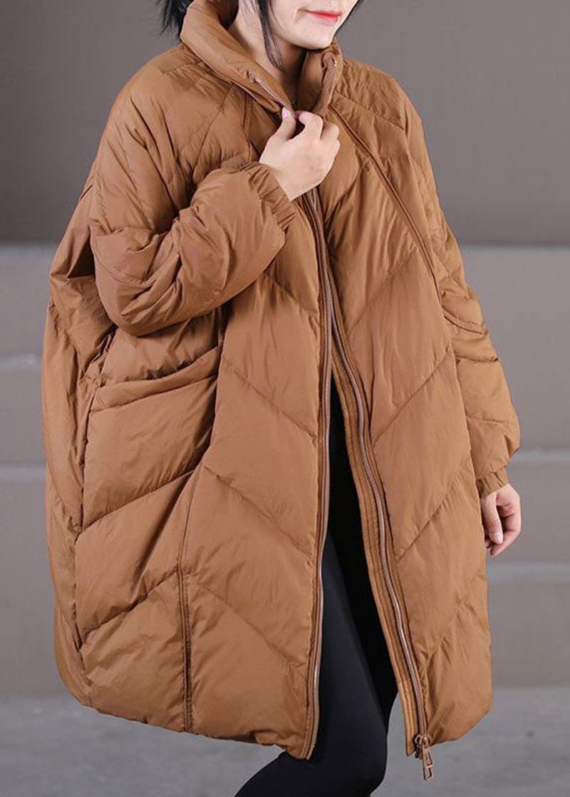 Moderne Karamel Opstaande Kraag Oversized Dikke Eendendonsjassen Winter - Dames donsjacks