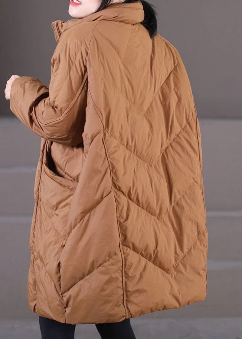 Moderne Karamel Opstaande Kraag Oversized Dikke Eendendonsjassen Winter - Dames donsjacks