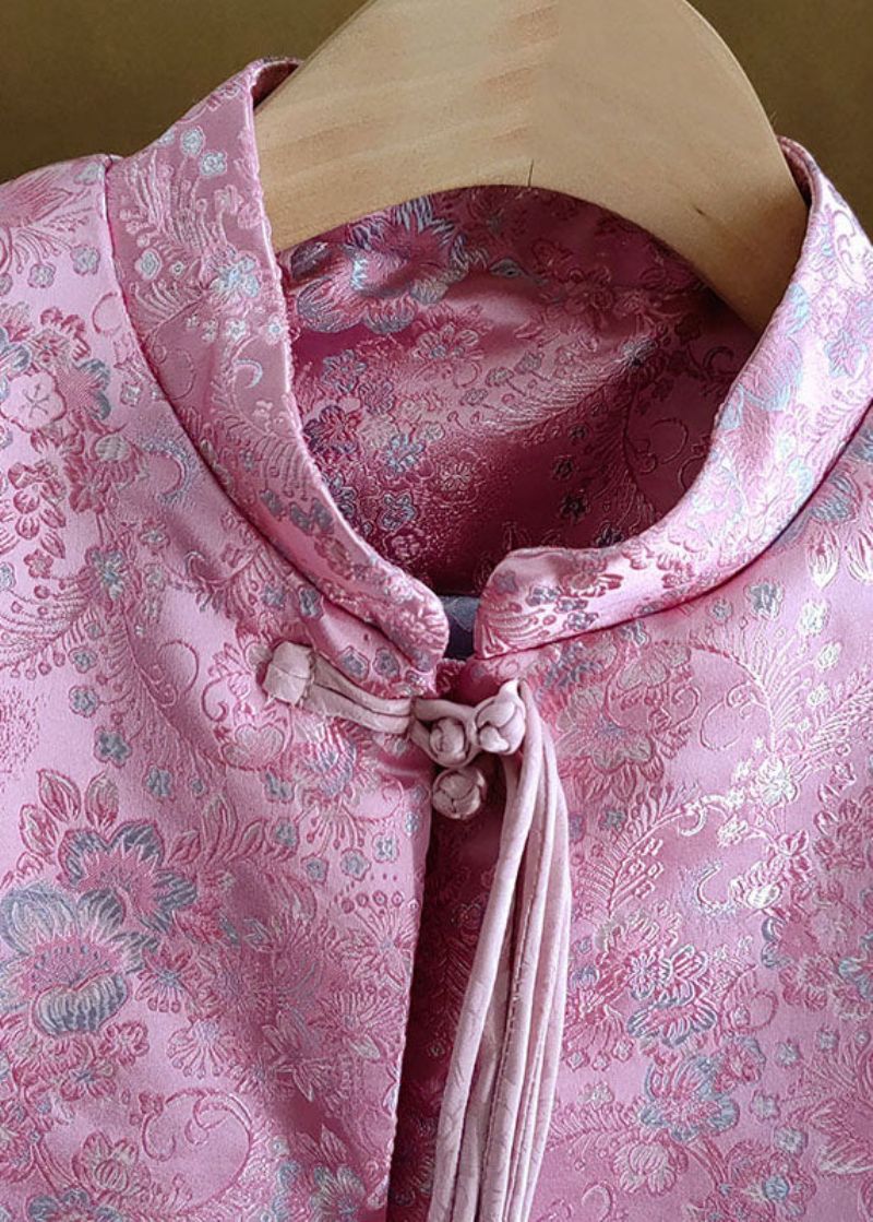 Moderne Roze Opstaande Kraag Jacquard Kwastjes Fijne Katoenen Gevulde Jassen Winter - Dames donsjacks