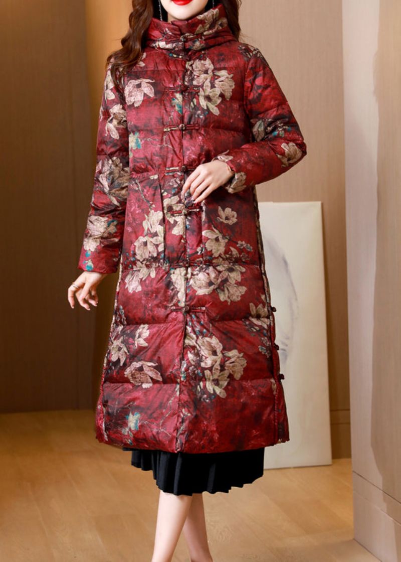 Moerbeiboomprint Zakken Patchwork Eendendons Pufferjassen Opstaande Kraag Winter - Dames donsjacks