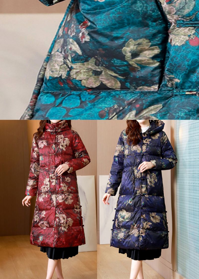 Moerbeiboomprint Zakken Patchwork Eendendons Pufferjassen Opstaande Kraag Winter - Dames donsjacks