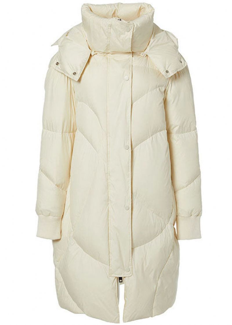 Mooi Beige Eendendonsjack Met Opstaande Kraag En Capuchon In De Winter - Dames donsjacks