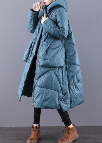 Mooie Blauwgroene Oversized Dikke Eendendons Puffersjassen Met Capuchon Winter