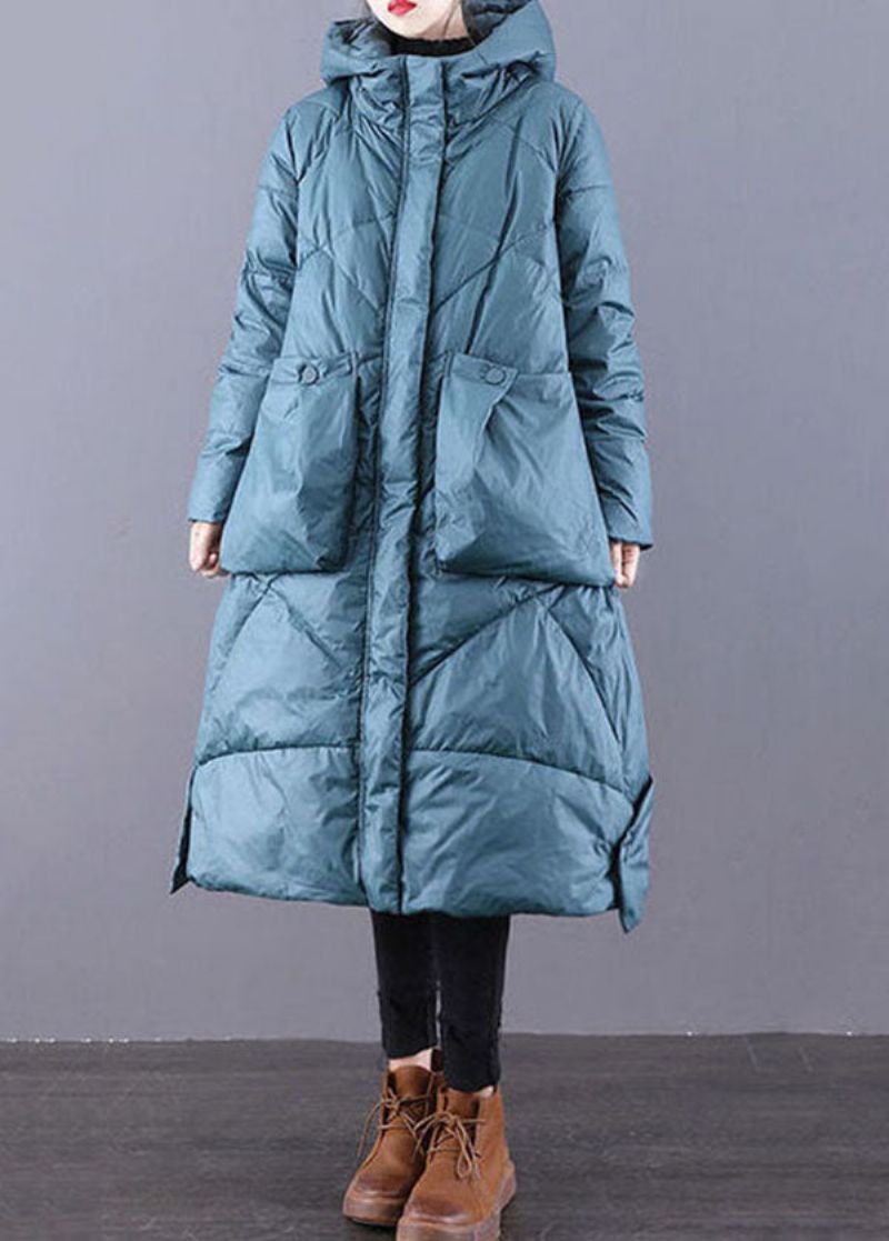 Mooie Blauwgroene Oversized Dikke Eendendons Puffersjassen Met Capuchon Winter - Dames donsjacks