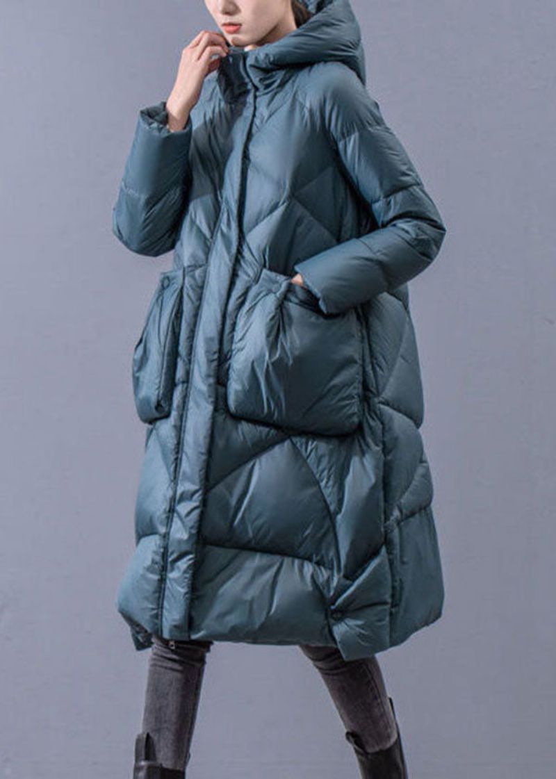 Mooie Blauwgroene Oversized Dikke Eendendons Puffersjassen Met Capuchon Winter - Dames donsjacks