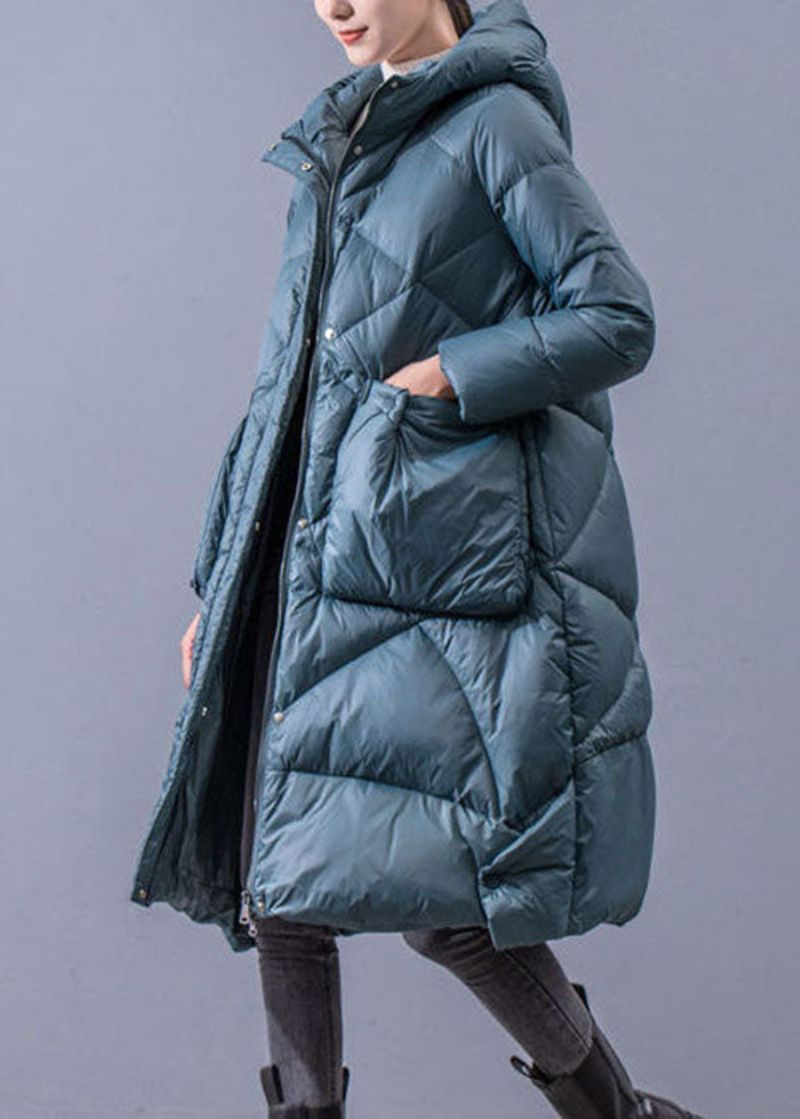 Mooie Blauwgroene Oversized Dikke Eendendons Puffersjassen Met Capuchon Winter - Dames donsjacks