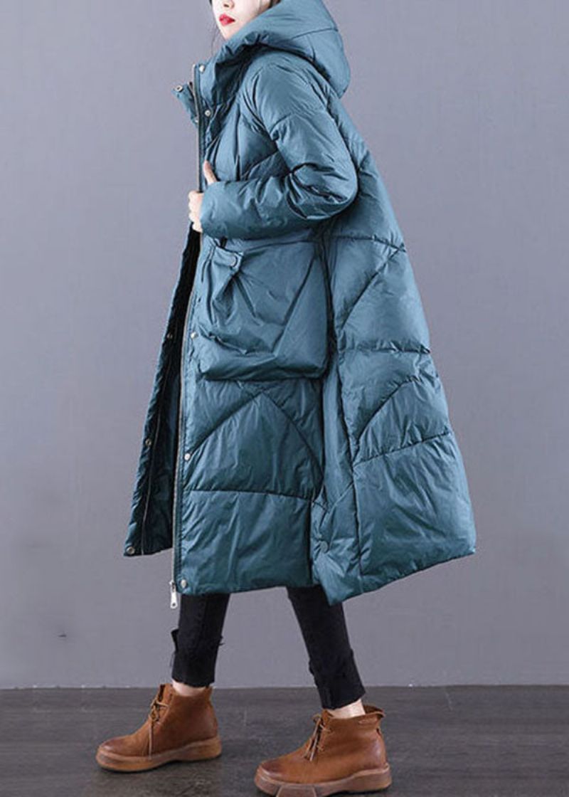 Mooie Blauwgroene Oversized Dikke Eendendons Puffersjassen Met Capuchon Winter - Dames donsjacks