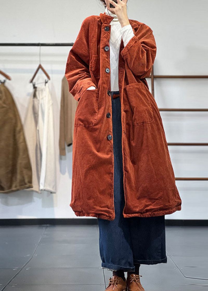 Mooie Gele Oversized Zakken Katoen Gevuld Corduroy Trenchcoat Winter - Geel