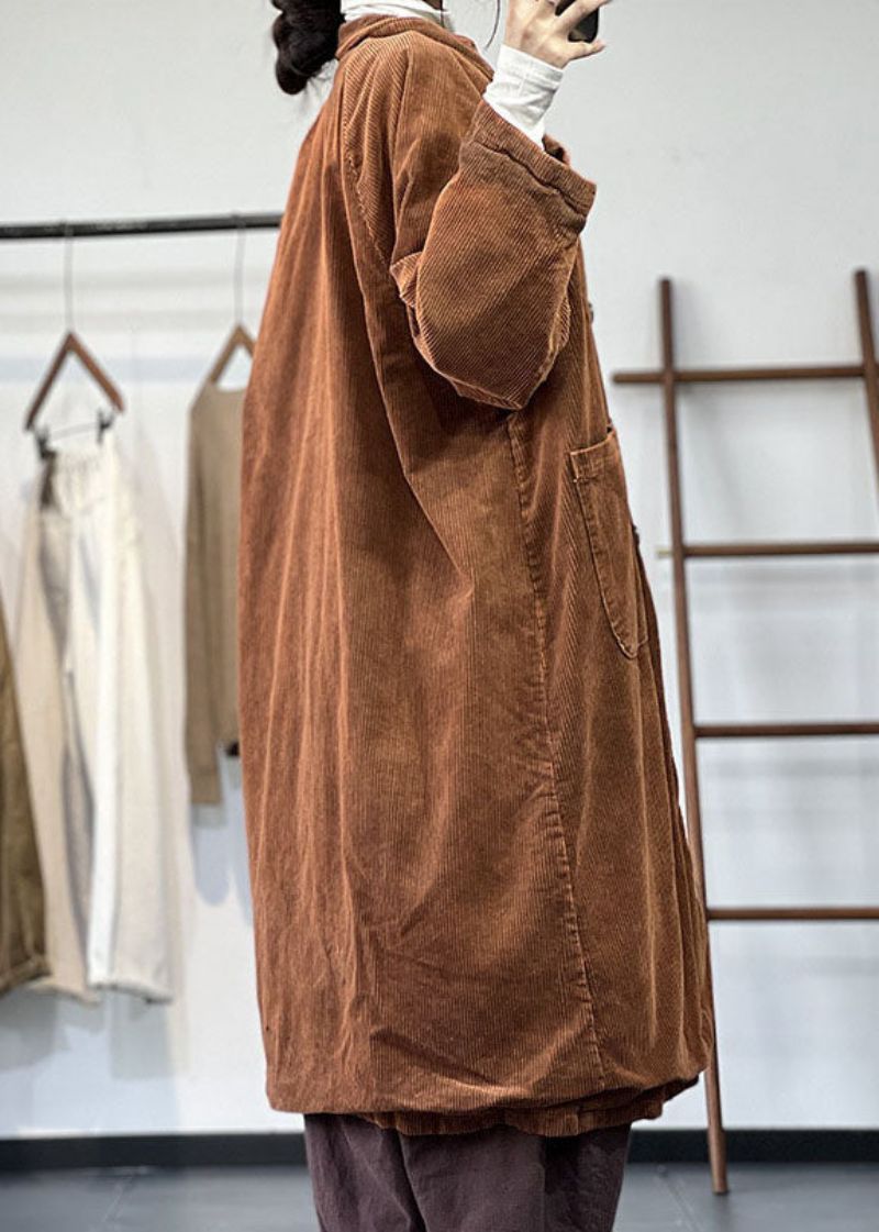 Mooie Gele Oversized Zakken Katoen Gevuld Corduroy Trenchcoat Winter - Geel