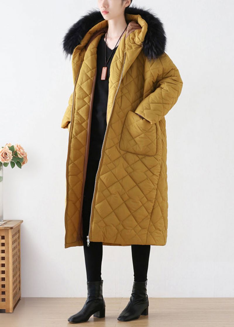 Mooie Gele Warme Lange Parka Met Capuchon En Ritssluiting Winter - Dames donsjacks