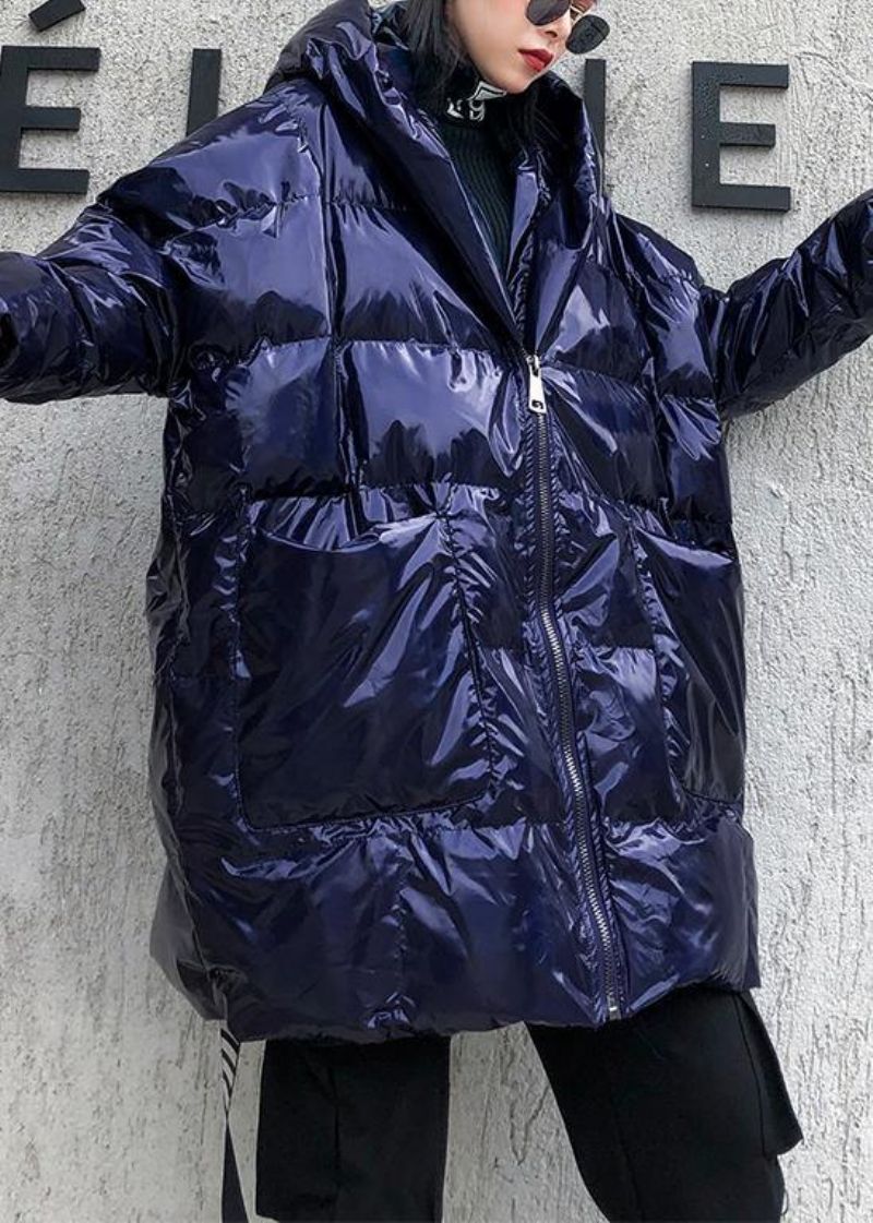 Nieuwe Blauwe Damesparka's Casual Jassen Winteruitloper Met Capuchon En Ritssluiting - Dames donsjacks